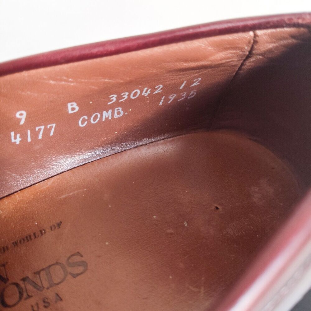 Allen Edmonds Barton Burgundy Leather Penny Loafers Mens 9 B Classic USA Made‎ - Picture 14 of 14